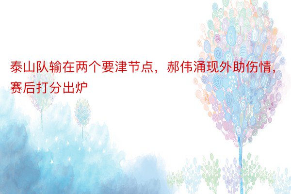 泰山队输在两个要津节点，郝伟涌现外助伤情，赛后打分出炉