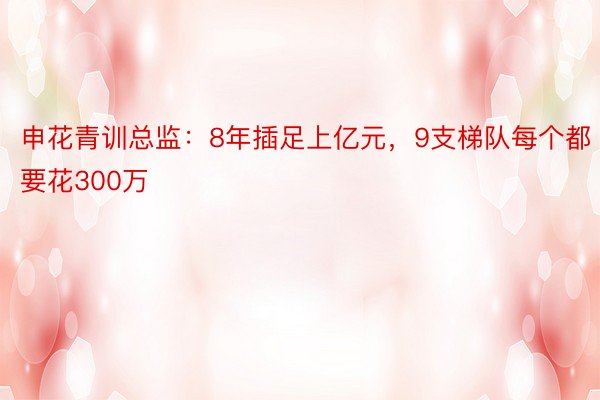 申花青训总监：8年插足上亿元，9支梯队每个都要花300万