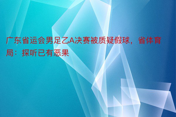 广东省运会男足乙A决赛被质疑假球，省体育局：探听已有恶果