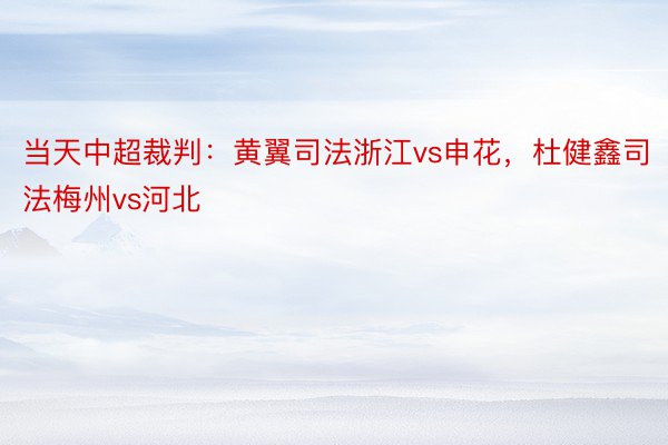 当天中超裁判：黄翼司法浙江vs申花，杜健鑫司法梅州vs河北