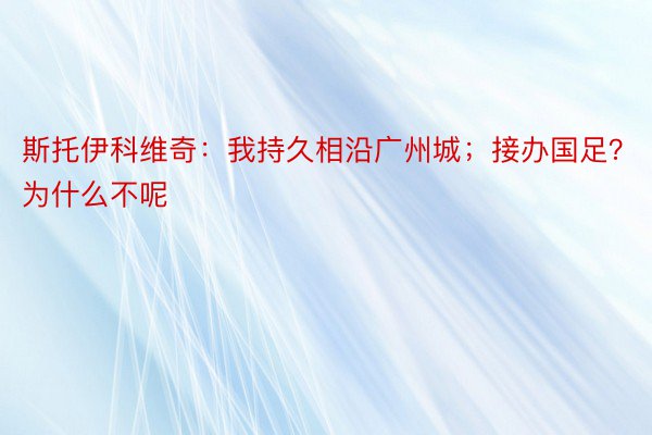 斯托伊科维奇：我持久相沿广州城；接办国足？为什么不呢