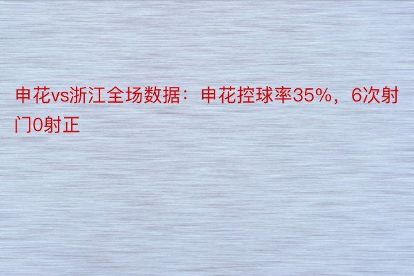 申花vs浙江全场数据：申花控球率35%，6次射门0射正