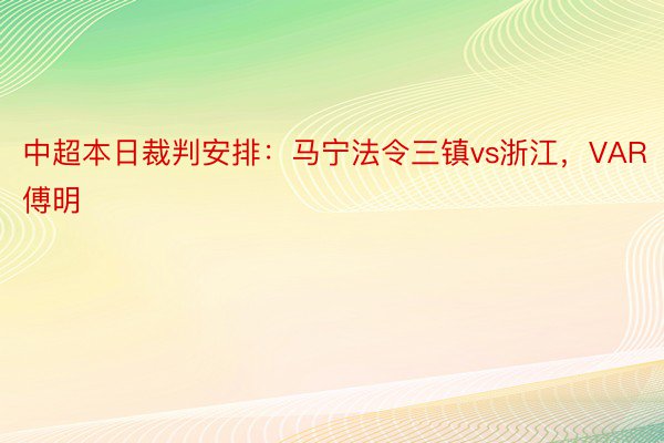 中超本日裁判安排：马宁法令三镇vs浙江，VAR傅明